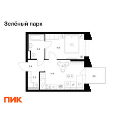 Планировка однокомнатной(квартира) площадью 36.7 квадратных метров в ЖК “ЖК Зеленый парк”