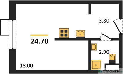 Планировка студии(квартира) площадью 24.7 квадратных метров в ЖК “ЖК Foreville (Форевилль)”