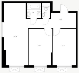 Планировка двухкомнатной(квартира) площадью 57.4 квадратных метров в ЖК “ЖК Большая Академическая 85”