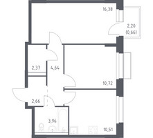 Планировка двухкомнатной(квартира) площадью 51.9 квадратных метров в “ЖК Новое Внуково”