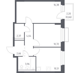 Планировка двухкомнатной(квартира) площадью 51.9 квадратных метров в ЖК “ЖК Новое Внуково”