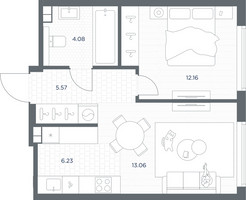 Планировка однокомнатной(квартира) площадью 41.1 квадратных метров в “ЖК TATE (Тэйт)”