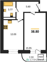 Планировка однокомнатной(квартира) площадью 38.8 квадратных метров в ЖК “Ласточкино”