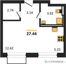 Планировка студии(квартира) площадью 27.44 квадратных метров в ЖК “ЖК Квартал Домашний”
