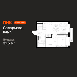 Планировка однокомнатной(квартира) площадью 31.5 квадратных метров в ЖК “ЖК Саларьево парк”