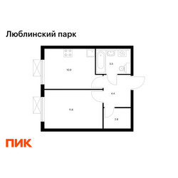 Планировка однокомнатной(квартира) площадью 33.2 квадратных метров в ЖК “ЖК Люблинский парк”