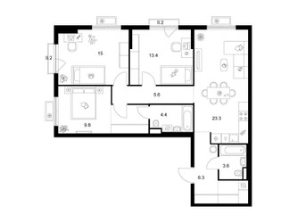 Планировка трехкомнатной(квартира) площадью 88.7 квадратных метров в ЖК “ЖК Ильинские луга”