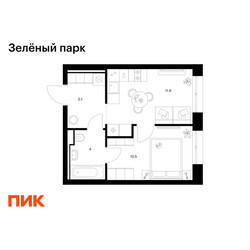 Планировка однокомнатной(квартира) площадью 31.5 квадратных метров в ЖК “ЖК Зеленый парк”