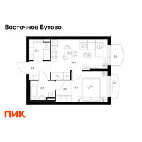 Планировка однокомнатной(квартира) площадью 35.5 квадратных метров в “ЖК Восточное Бутово”