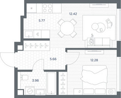 Планировка однокомнатной(квартира) площадью 40.11 квадратных метров в “ЖК TATE (Тэйт)”
