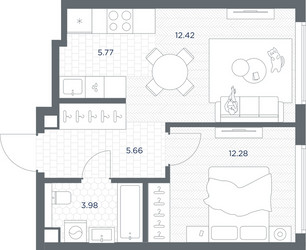 Планировка однокомнатной(квартира) площадью 40.11 квадратных метров в ЖК “ЖК TATE (Тэйт)”