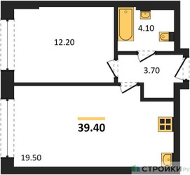 Планировка однокомнатной(квартира) площадью 39.4 квадратных метров в ЖК “ЖК МАРК”