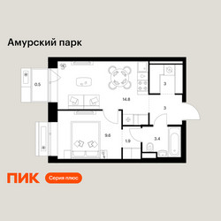 Планировка однокомнатной(квартира) площадью 36.2 квадратных метров в ЖК “ЖК Амурский парк”
