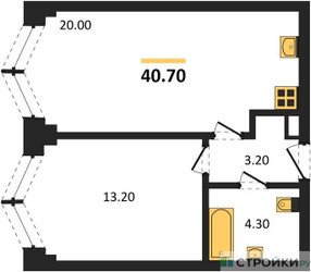 Планировка однокомнатной(квартира) площадью 40.7 квадратных метров в ЖК “ЖК ЗИЛАРТ”