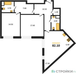 Планировка двухкомнатной(квартира) площадью 82.1 квадратных метров в ЖК “ЖК Воксхолл”