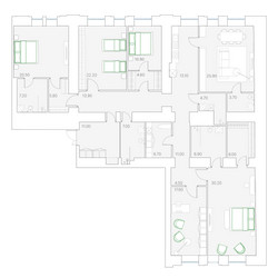 Планировка 4+ комнатной(квартира) площадью 237.4 квадратных метров в ЖК “ЖК Клубный дом Duo (Дуо)”