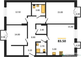 Планировка трехкомнатной(квартира) площадью 82.7 квадратных метров в “ЖК Равновесие”