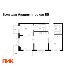 Планировка двухкомнатной(апартаменты) площадью 68.2 квадратных метров в ЖК “ЖК Большая Академическая 85”
