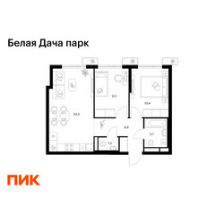 Планировка двухкомнатной(квартира) площадью 52.1 квадратных метров в ЖК “ЖК Белая Дача парк”