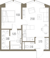 Планировка однокомнатной(квартира) площадью 47.8 квадратных метров в “ЖК Северный порт. Береговые кварталы”