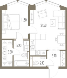 Планировка однокомнатной(квартира) площадью 47.8 квадратных метров в ЖК “ЖК Северный порт. Береговые кварталы”