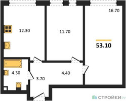 Планировка двухкомнатной(квартира) площадью 53.1 квадратных метров в “ЖК Шагал”