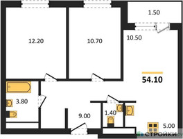 Планировка двухкомнатной(квартира) площадью 53.7 квадратных метров в “ЖК Равновесие”