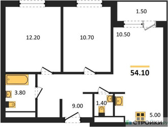 Планировка двухкомнатной(квартира) площадью 53.7 квадратных метров в ЖК “ЖК Равновесие”