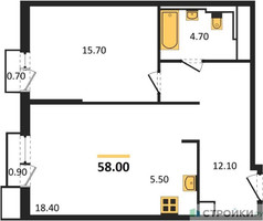 Планировка однокомнатной(квартира) площадью 58.03 квадратных метров в “ЖК Sky Sputnik (Скай Спутник)”