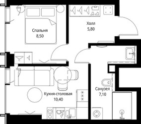 Планировка однокомнатной(квартира) площадью 31.8 квадратных метров в ЖК “ЖК Веер”