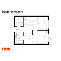 Планировка однокомнатной(квартира) площадью 36.85 квадратных метров в “ЖК Ильинские луга”