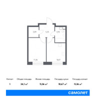 Планировка однокомнатной(квартира) площадью 34.1 квадратных метров в “ЖК Цветочные Поляны”