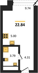 Планировка студии(квартира) площадью 22.84 квадратных метров в ЖК “ЖК Городские Истории”