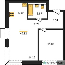Планировка однокомнатной(квартира) площадью 40.92 квадратных метров в “ЖК Квартал Западный”