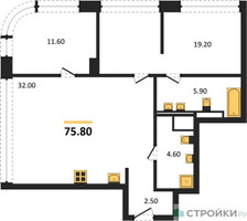 Планировка двухкомнатной(квартира) площадью 75.8 квадратных метров в “ЖК Остров”