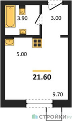 Планировка студии(квартира) площадью 21.6 квадратных метров в ЖК “ЖК Никольский квартал Отрада”
