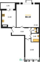 Планировка двухкомнатной(квартира) площадью 68.1 квадратных метров в “ЖК Римский”