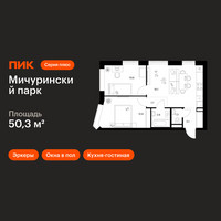 Планировка двухкомнатной(квартира) площадью 50.3 квадратных метров в “ЖК Мичуринский Парк”