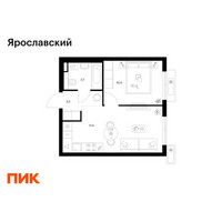 Планировка однокомнатной(квартира) площадью 35 квадратных метров в “ЖК Ярославский”