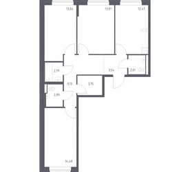 Планировка трехкомнатной(квартира) площадью 78.51 квадратных метров в ЖК “ЖК Подольские кварталы”