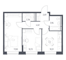 Планировка двухкомнатной(квартира) площадью 51.87 квадратных метров в “ЖК Богдановский Лес”