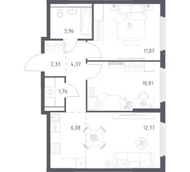 Планировка двухкомнатной(квартира) площадью 53.95 квадратных метров в ЖК “ЖК Пригород Лесное”