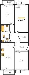 Планировка трехкомнатной(квартира) площадью 75.97 квадратных метров в ЖК “ЖК Катуар”