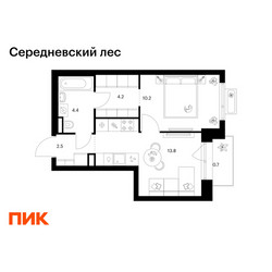 Планировка однокомнатной(квартира) площадью 35.8 квадратных метров в ЖК “ЖК Середневский лес”