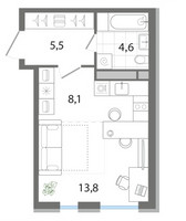 Планировка студии(квартира) площадью 32 квадратных метров в “ЖК G3 Театральный”