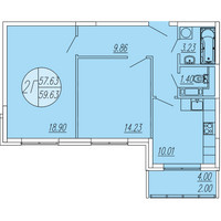Планировка двухкомнатной(квартира) площадью 59.63 квадратных метров в “ЖК Шолохово”