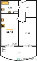Планировка однокомнатной(квартира) площадью 51.48 квадратных метров в “ЖК Дом‐Мегалит в Королёве”