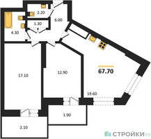 Планировка двухкомнатной(квартира) площадью 67.7 квадратных метров в “ЖК Рассказово”