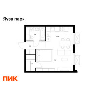 Планировка однокомнатной(квартира) площадью 34.1 квадратных метров в “ЖК Яуза Парк (Мытищи)”