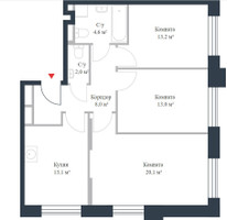 Планировка трехкомнатной(квартира) площадью 74 квадратных метров в “ЖК Ривер Парк Коломенский”